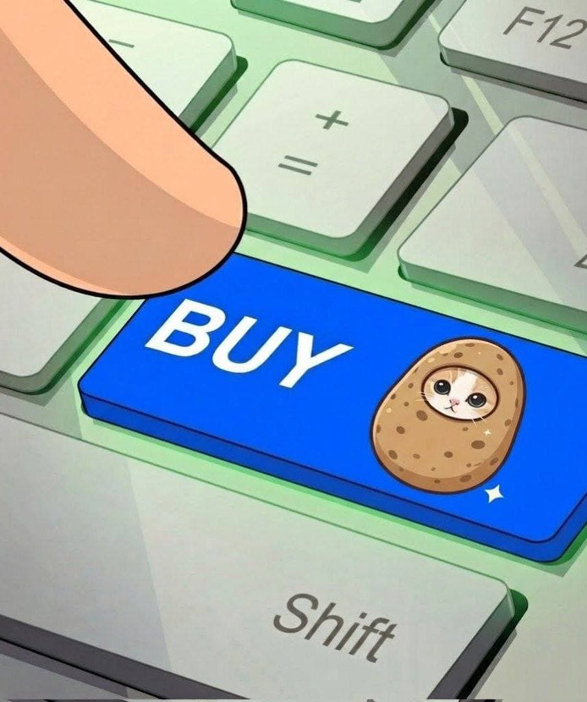 Finger pressing a BUY key with Potato on it