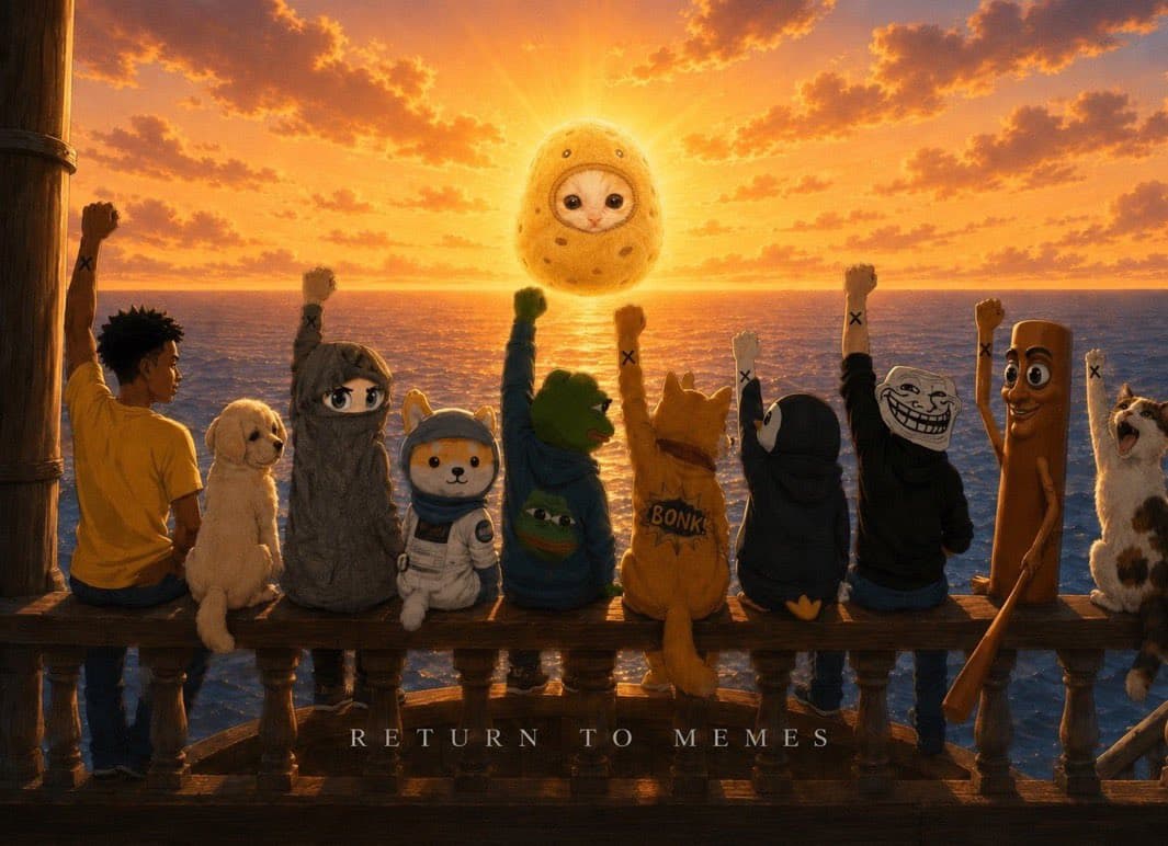 Meme characters saluting a potato sun